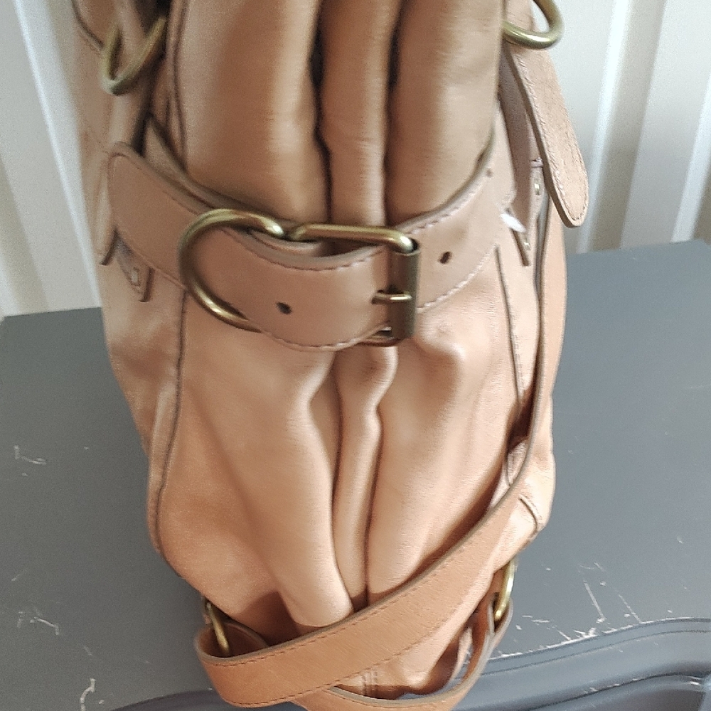 Kooba Natural Tan Elegant Leather Tote with Buckle Accents - Picture 5 of 14